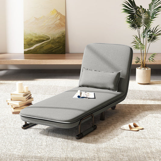 3-in-1 Convertible Sofa Bed with 5-Position Adjustable Backrest-Light Grey