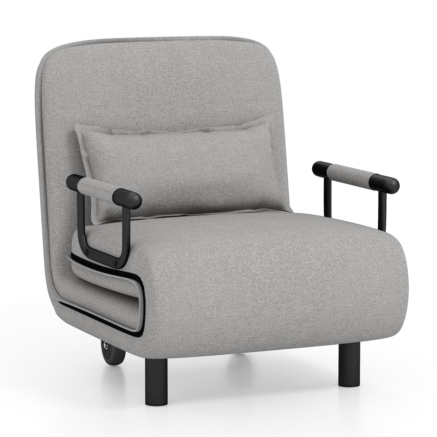 3-in-1 Convertible Sofa Bed with 5-Position Adjustable Backrest-Light Grey