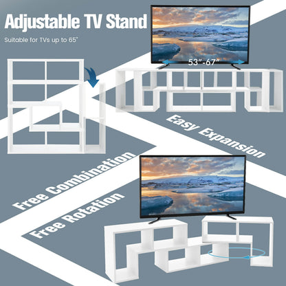 3 Pieces Convertible TV Stand for TVs up to 65 Inches-White