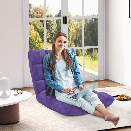 Coral Velvet Floor Gaming Chair with 14-Position Adjustable Back-Purple