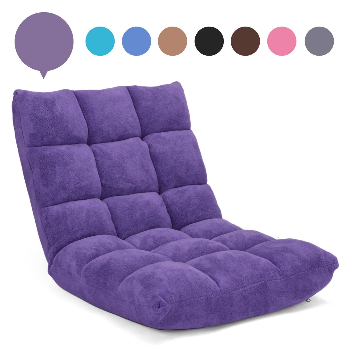Coral Velvet Floor Gaming Chair with 14-Position Adjustable Back-Purple