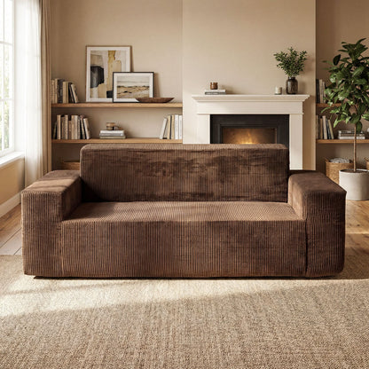 Corduroy 3-Seater Sofa No Assembly Needed with High Backrest & Wide Armrest-Brown