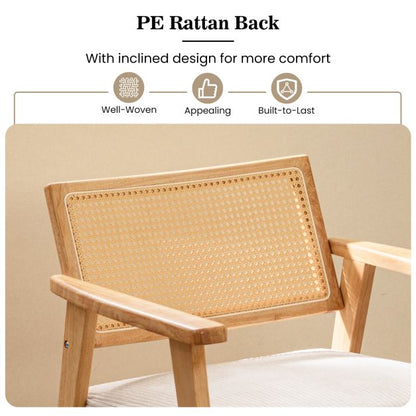 Corduroy Accent Chair with Upholstered Seat and Rattan Back-Natural