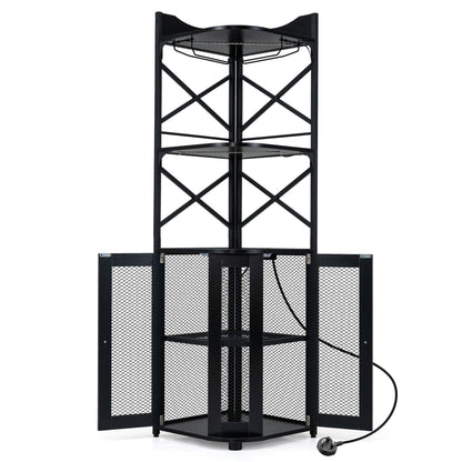 Corner Bar Cabinet with LED Lights Power Outlet and Glass Holder Storage Shelves-Black