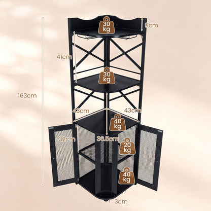 Corner Bar Cabinet with LED Lights Power Outlet and Glass Holder Storage Shelves-Black