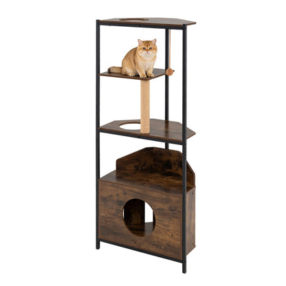 Corner Cat Tree with Scratching Post Playing Ball and Through-hole Design-Rusticbrown