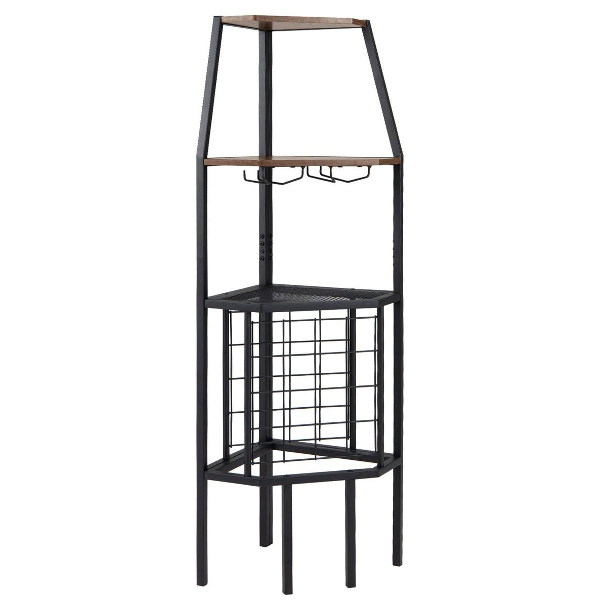 Corner Wine Rack with Glass Holder and Storage Shelves-Rustic Brown