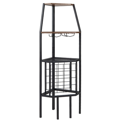 Corner Wine Rack with Glass Holder and Storage Shelves-Rustic Brown