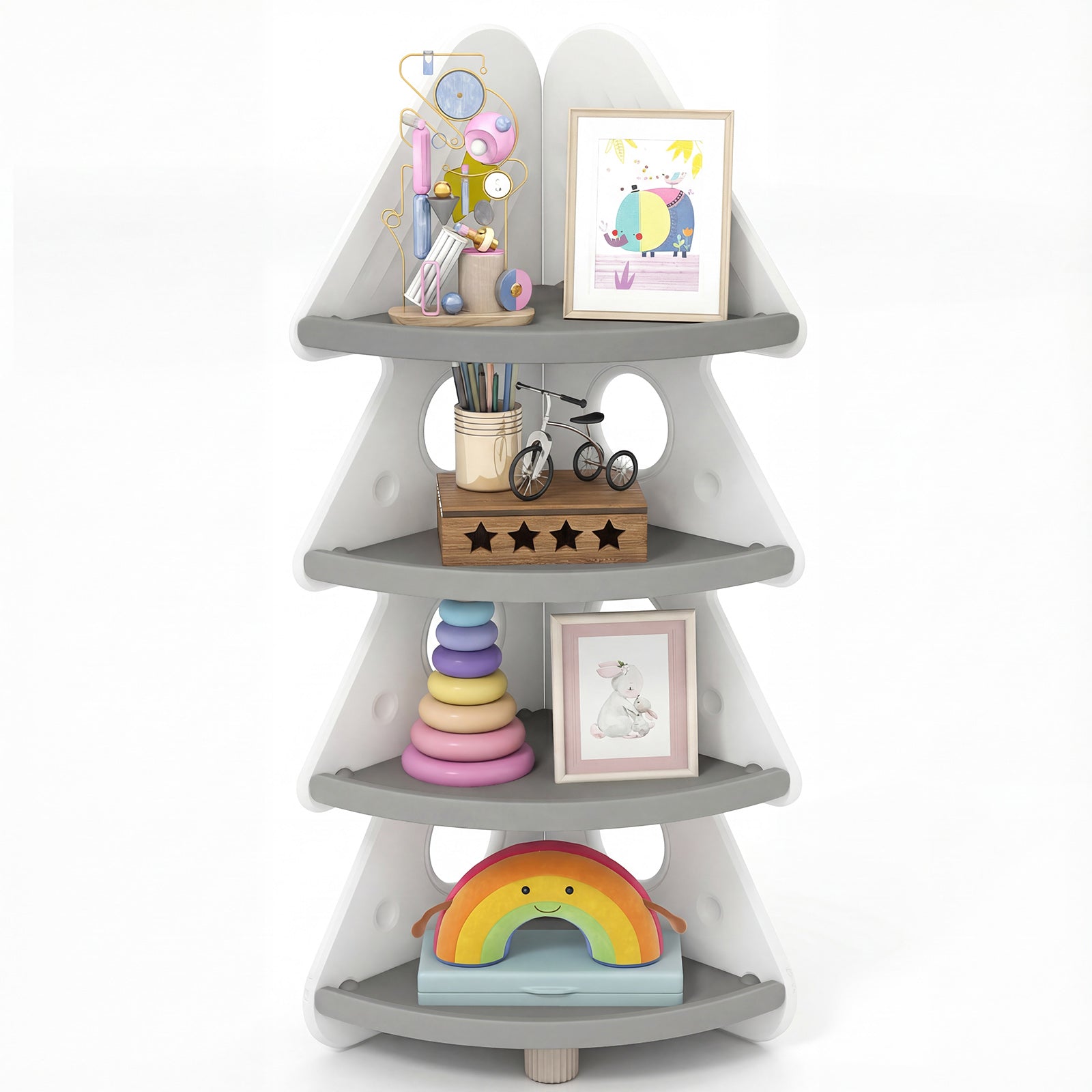 4-Tier Kids Corner Bookshelf for Kids Room and Nursery Playroom-White