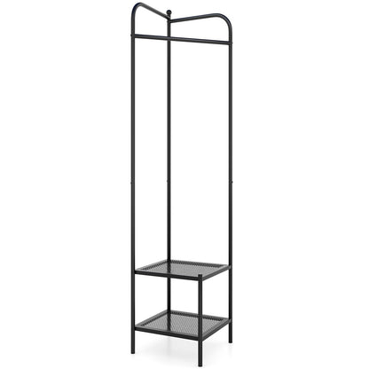 Corner Coat Rack with Shelves and Top Hanger-Black