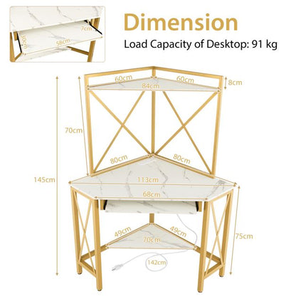 Corner Computer Desk with Hutch Storage Shelves and Keyboard Tray-White