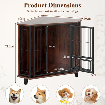 Corner Dog Crate Metal Frame Dog Cage with Feeding Door and Lockable Door