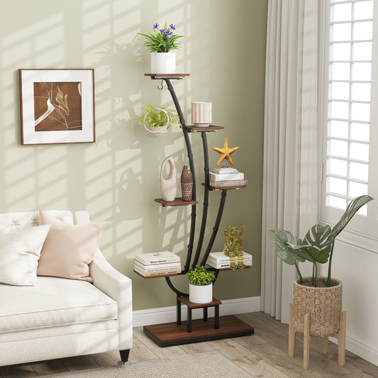 155CM Tall 8-Tier Corner Metal Plant Shelf for Multiple Plants-Black & Brown-1 Piece