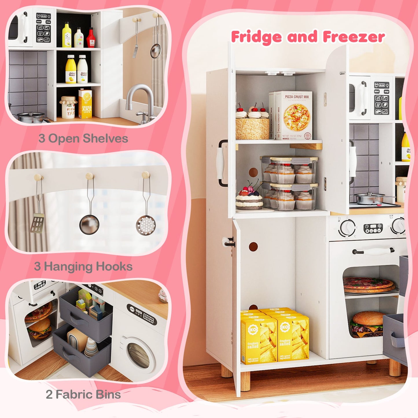 Wooden Corner Play Kitchen with Pine Wood Legs and Lights & Sounds-White