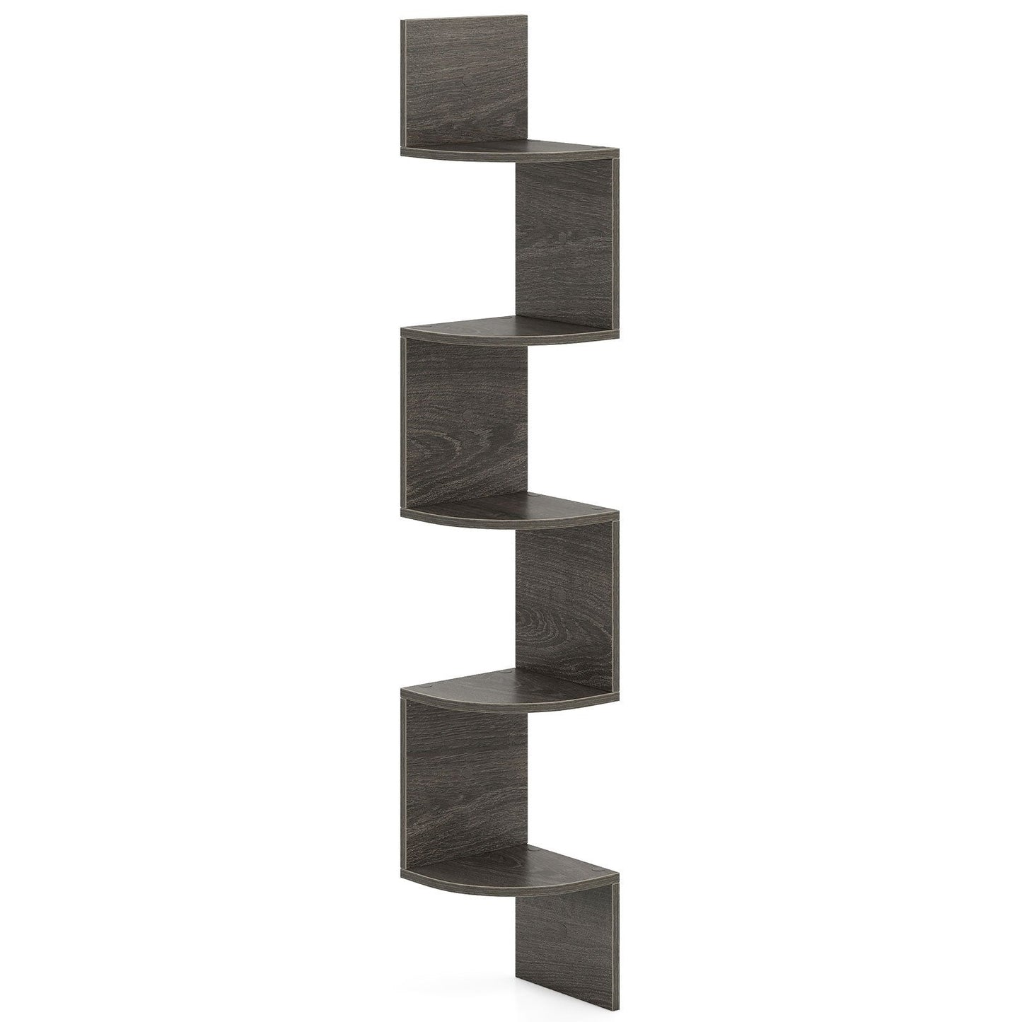 5-Tier Corner Shelf Wall Mount Floating Corner Bookshelf Corner Ladder Shelf-Grey