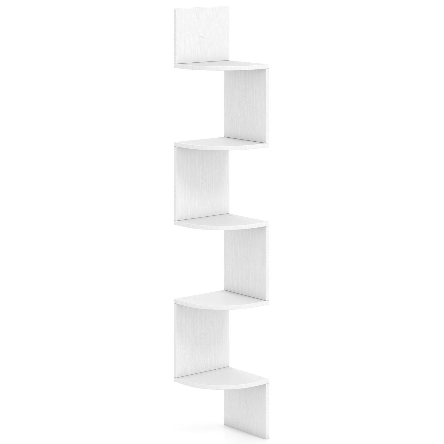5-Tier Corner Shelf Wall Mount Floating Corner Bookshelf Corner Ladder Shelf-White