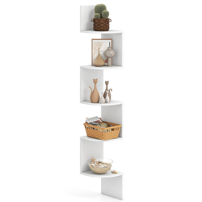 5-Tier Corner Shelf Wall Mount Floating Corner Bookshelf Corner Ladder Shelf-White