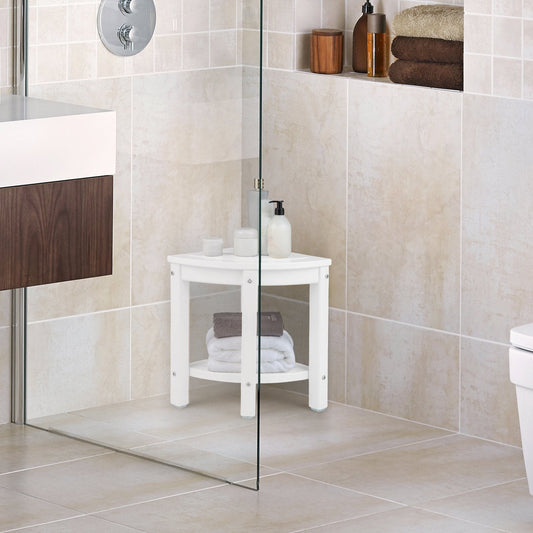 Waterproof Corner Shower Bench Stool with Storage Shelf for Shaving Legs-White