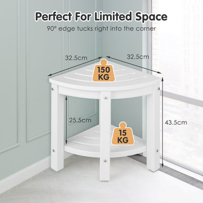Waterproof Corner Shower Bench Stool with Storage Shelf for Shaving Legs-White