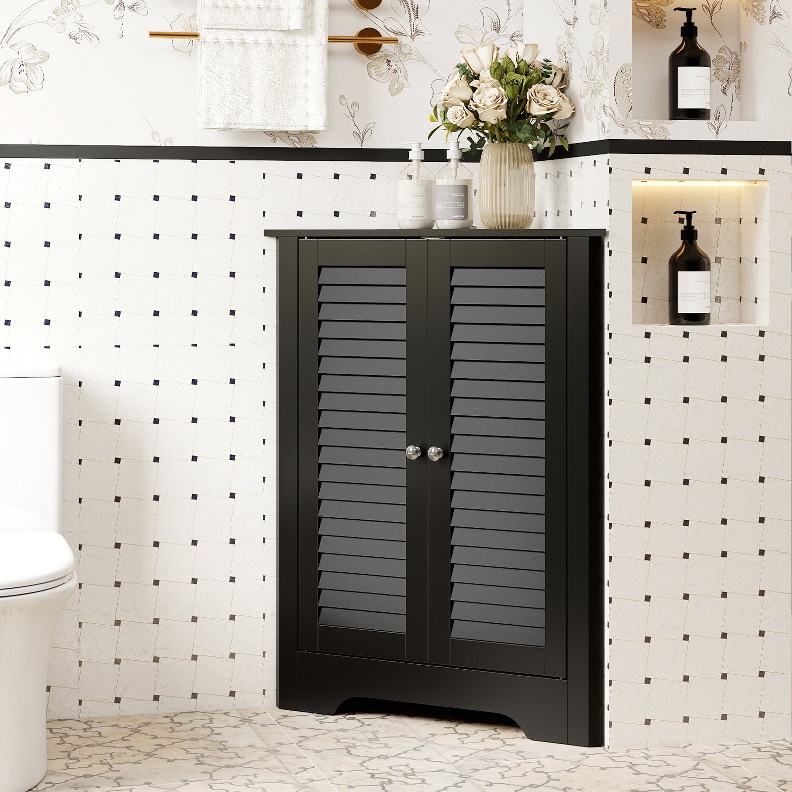 Corner Storage Cabinet Display Unit-Black
