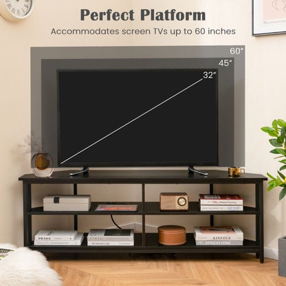 Corner TV Stand with AC Outlets and Storage Shelves-Black