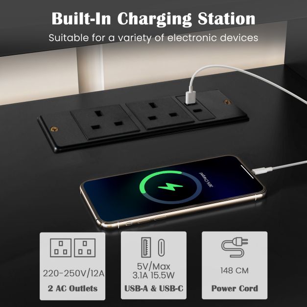 Corner TV Stand with AC Outlets and Storage Shelves-Black