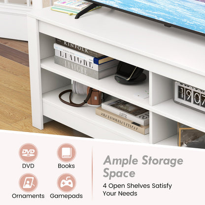 Corner TV Stand with Power Outlet and 4 Open Storage Shelves-White
