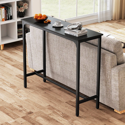 Counter Height Bar Table with Steel Frame and Footrest-Black