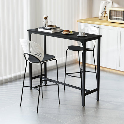 Counter Height Bar Table with Steel Frame and Footrest-Black