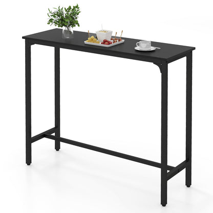 Counter Height Bar Table with Steel Frame and Footrest-Black