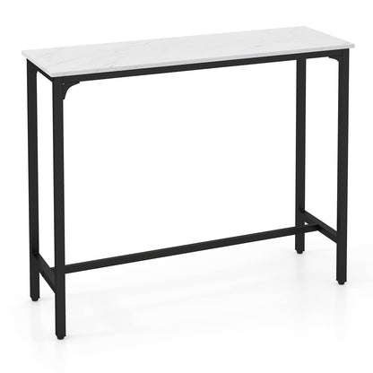 Counter Height Bar Table with Steel Frame and Footrest-White