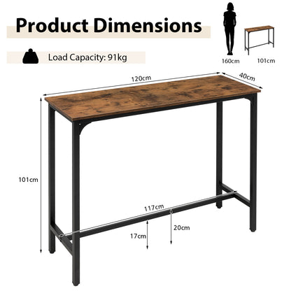 Counter Height Bar Table with Steel Frame and Footrest-Rustic Brown