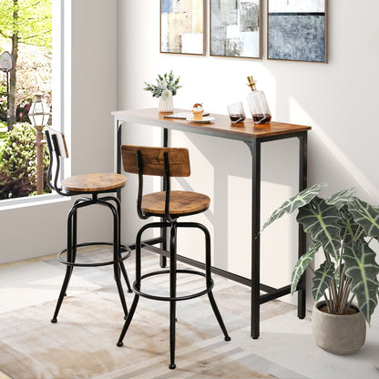Counter Height Bar Table with Steel Frame and Footrest-Rustic Brown