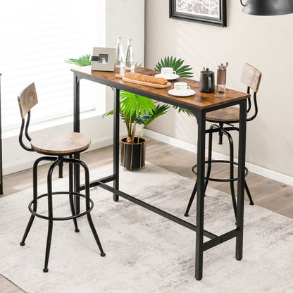 Counter Height Bar Table with Steel Frame and Footrest-Rustic Brown