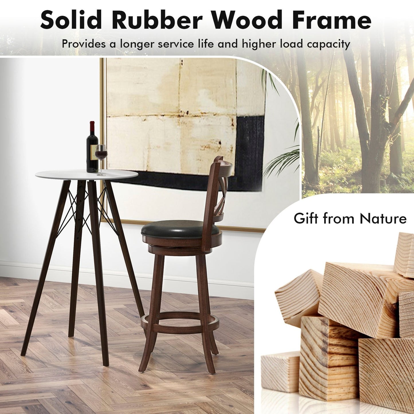 Upholstered Counter Height Barstools with PU Surface and Rubber Wood Frame-29 Inches