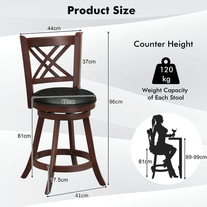 Upholstered Counter Height Barstools with PU Surface and Rubber Wood Frame-24 Inches