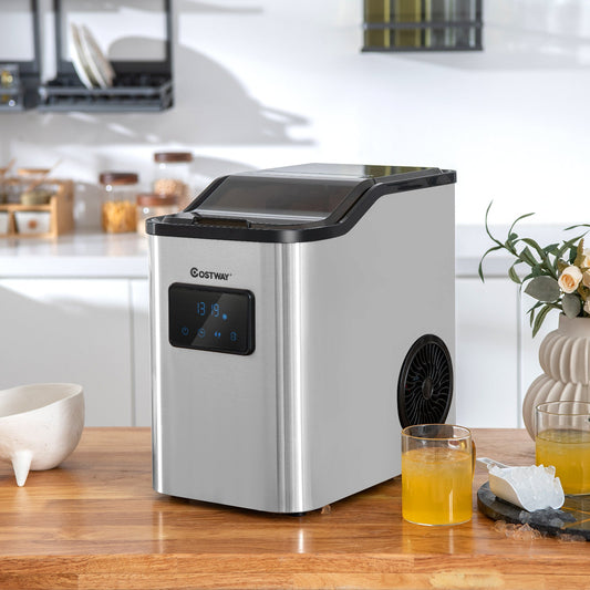 Countertop Nugget Ice Maker with 2 Ways Water Refill-Silver