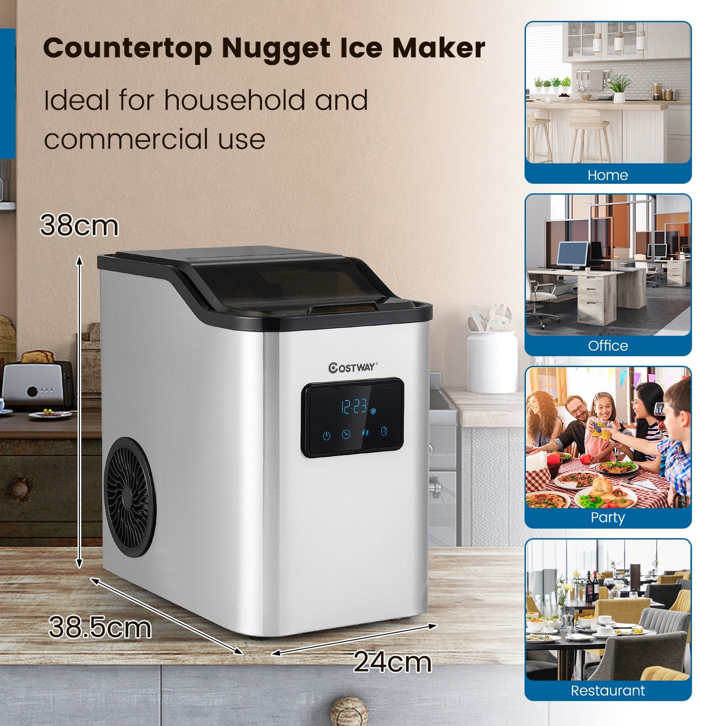 Countertop Nugget Ice Maker with 2 Ways Water Refill-Silver