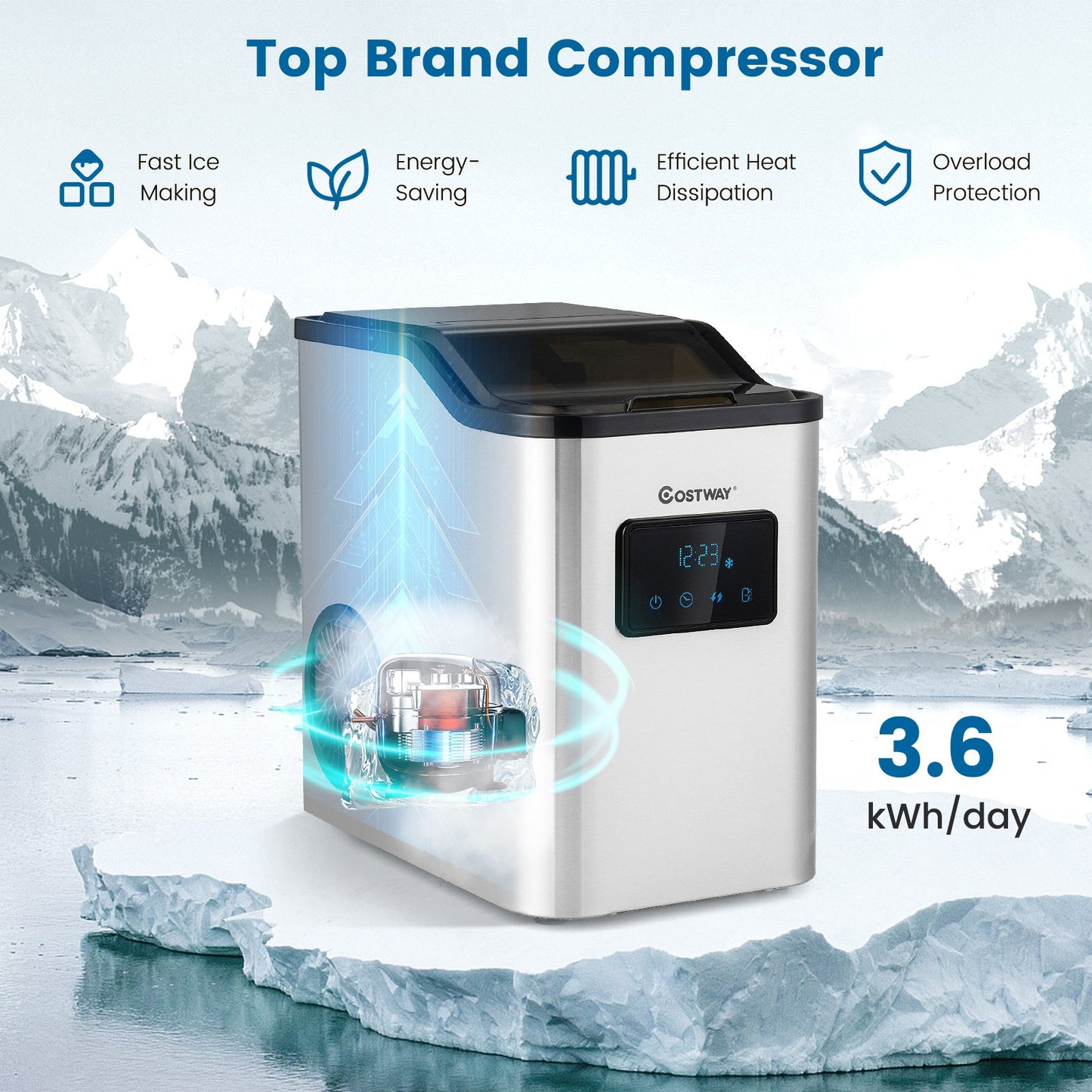 Countertop Nugget Ice Maker with 2 Ways Water Refill-Silver