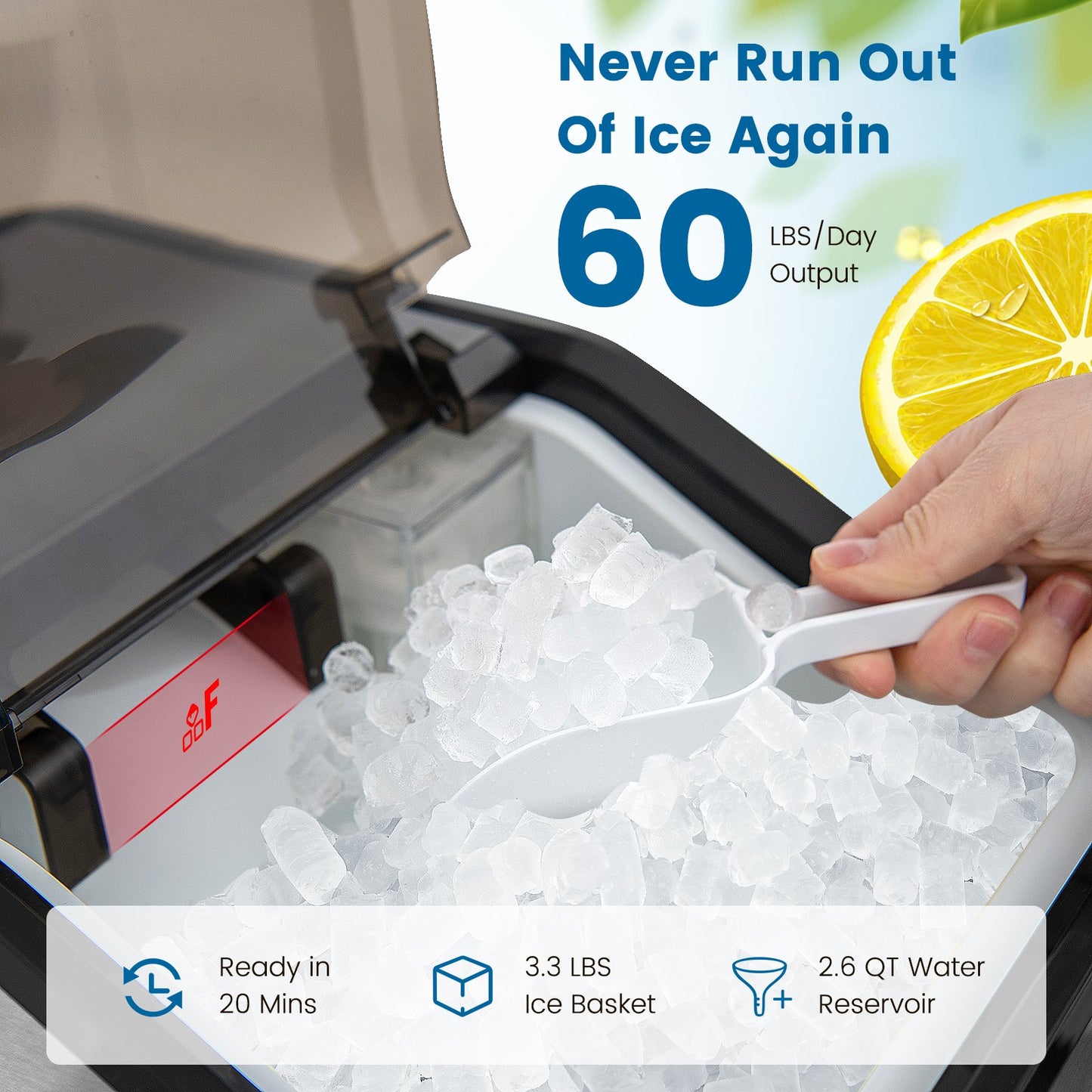 Countertop Nugget Ice Maker with 2 Ways Water Refill-Silver