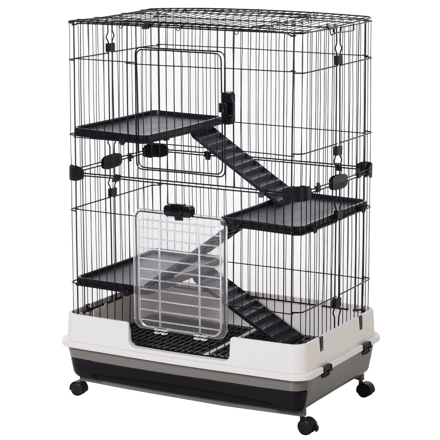 Pawhut 3 طبقات المتداول قفص أرنب الحيوانات الصغيرة Chinchillas Hutch Pet Play House مع منصة منحدر صينية قابلة للإزالة 81.2 × 52.7 × 110 سم