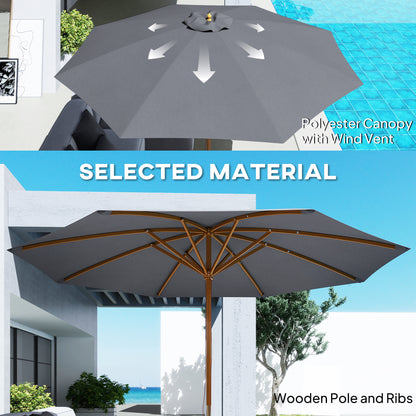 Outsunny 3m Parasol na słupku drewnianym - szary