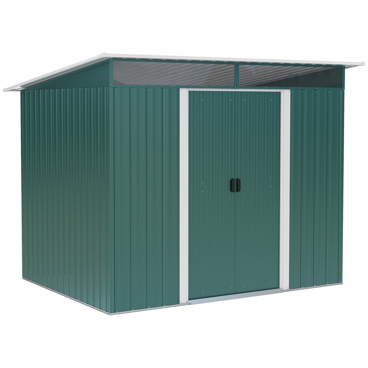 Outsunny Pent Roofed Metal Garden Shed House Hut Gardening Tool Storage w/ Ventilation 260L x 194W x 200H cm