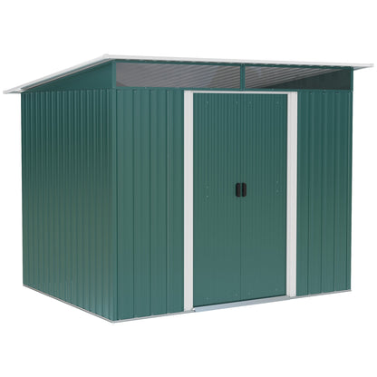 Outsunny Pent Roofed Metal Garden Shed House Hut Gardening Tool Storage w/ Ventilation 260L x 194W x 200H cm