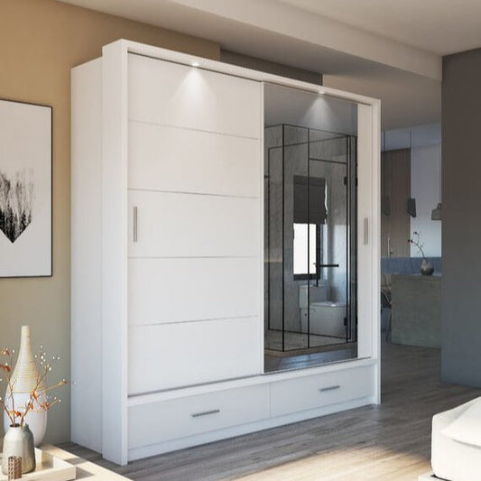 Crestline 2 Door Sliding Wardrobe 200cm - White, Black, Grey