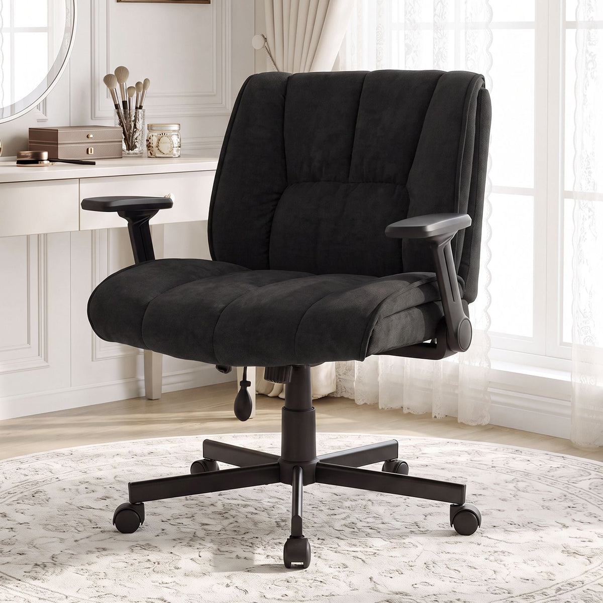 Criss Cross Home Office Chair with Airbag Lumbar Support and Wide Seat Adjustable Height-Black