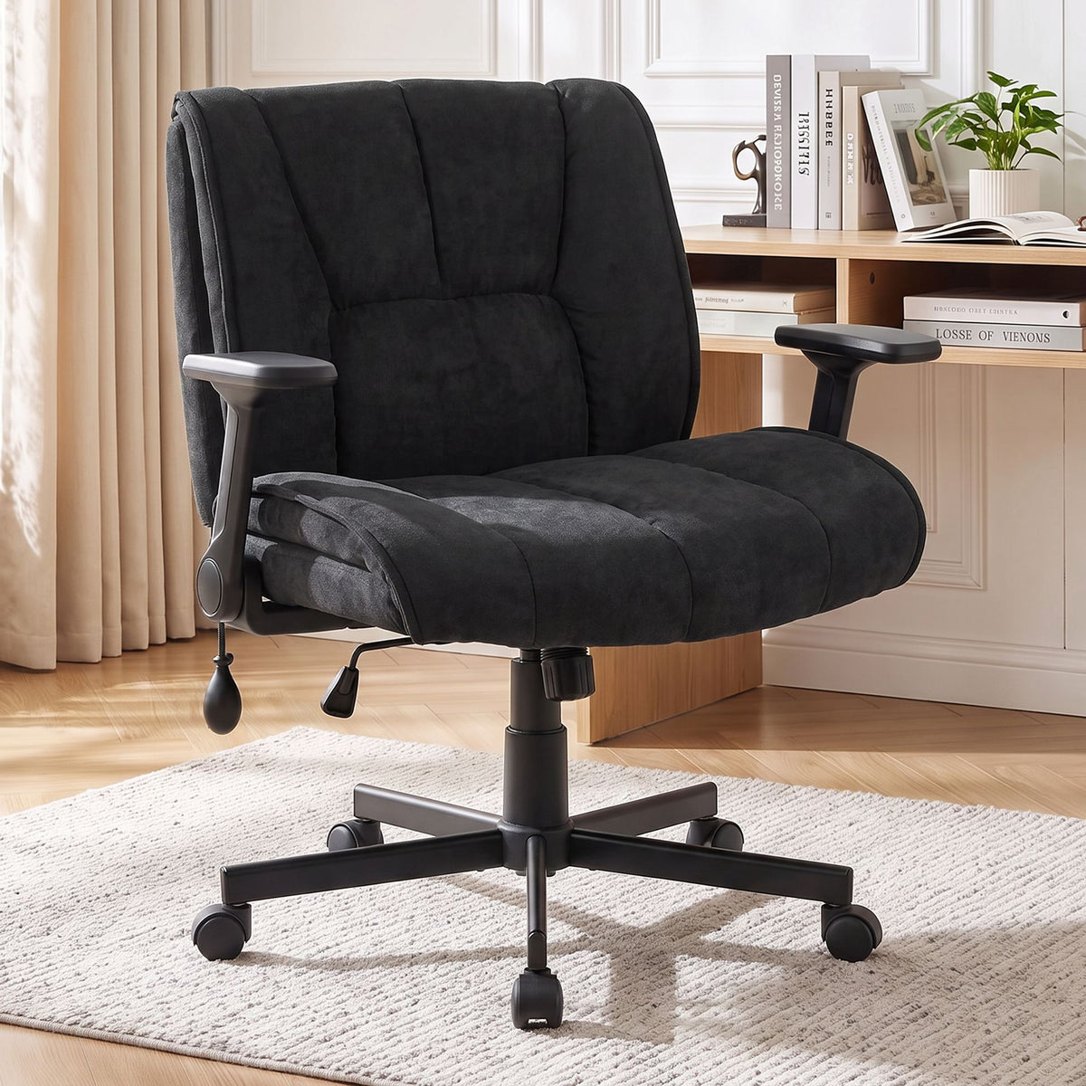 Criss Cross Home Office Chair with Airbag Lumbar Support and Wide Seat Adjustable Height-Black