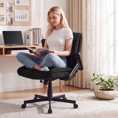 Criss Cross Home Office Chair with Airbag Lumbar Support and Wide Seat Adjustable Height-Black