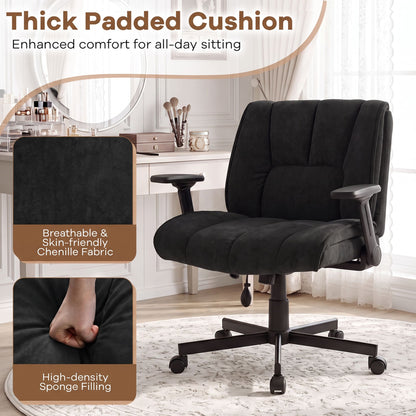 Criss Cross Home Office Chair with Airbag Lumbar Support and Wide Seat Adjustable Height-Black