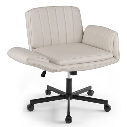 Criss Cross Office Chair with 6-Level Adjustable Arms and Wheels for Home Office-Beige